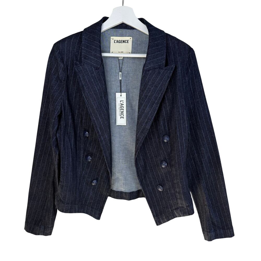 L'AGENCE Wayne ​Pinstripe Cropped Double-Breasted Jacket - Picture 5 of 9